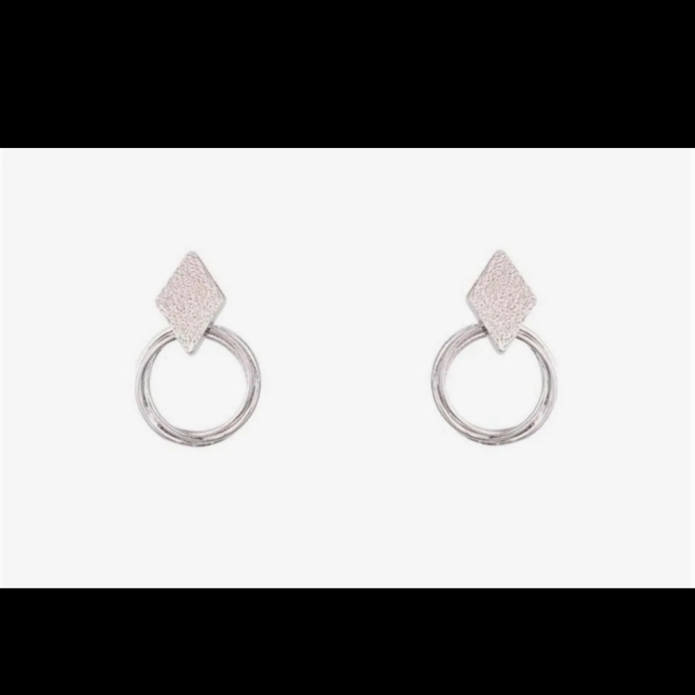 Circle and Diamond Shape Silver stud Ear